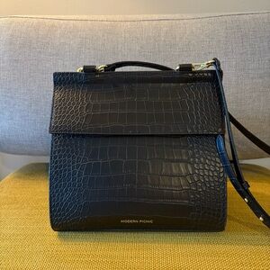 NWOT Modern Picnic Insulated Lunch Box Purse | Vegan Black Croc Leather
